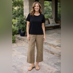 Eileen Fisher 100% Organic Linen Wide Leg Cropped Pant Medium brown zipper XL